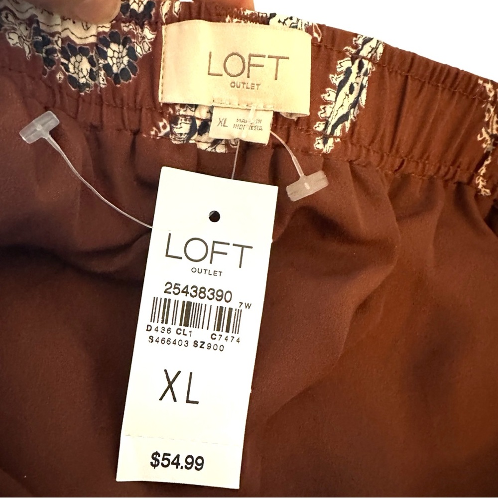 LOFT Brown A-Line Skirt with White and Blue Pattern - Picture 2 of 6